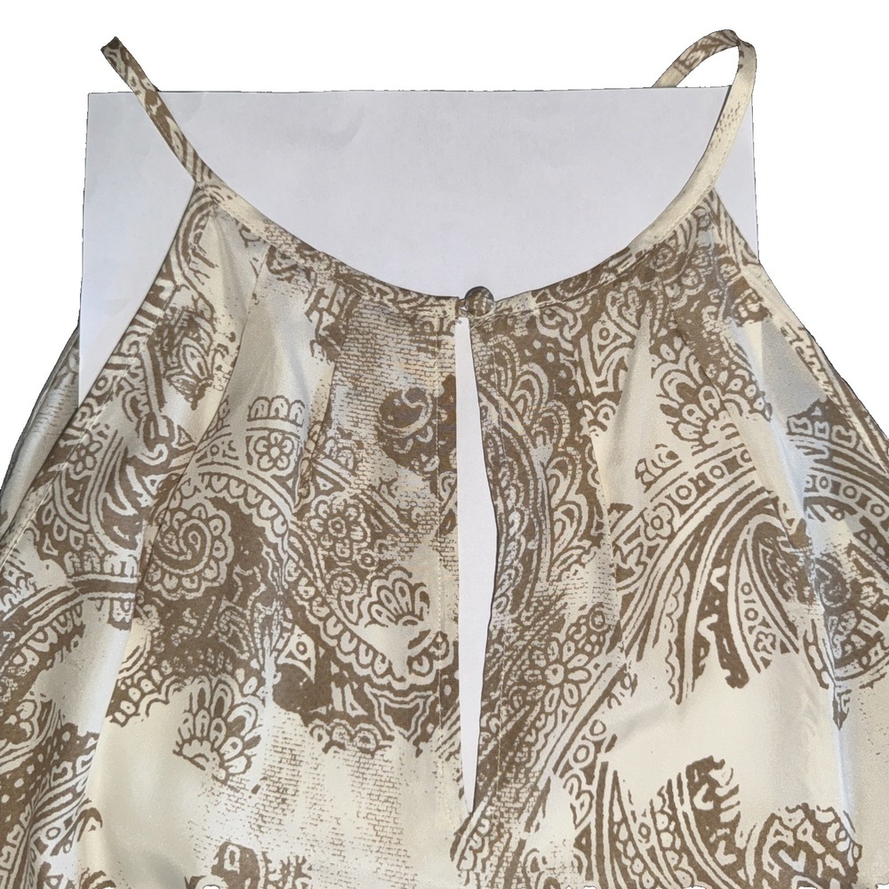 100% silk Banana Republic XS Womens Cream Tan Keyhole paisley print Tank resort - Picture 4 of 7